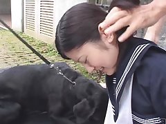 X asian teen unspecified sucking by red big dog dick
