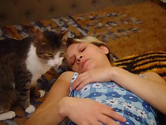 Horny cat licking breast and pussy a festival babe